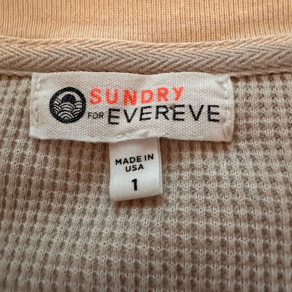 Sundry for Evereve women’s LOVED cream tan waffle long sleeve 1 (S) Henley top - Picture 9 of 13